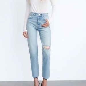 Zara Light Denim High Rise Straight Leg Jeans